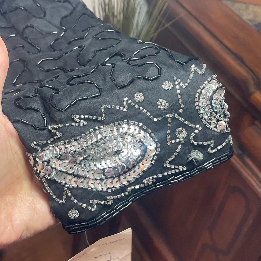 Vintage Black Silk Beaded Sequin Jacket Evening Formal Paisley Size XXXL​ - Picture 8 of 13